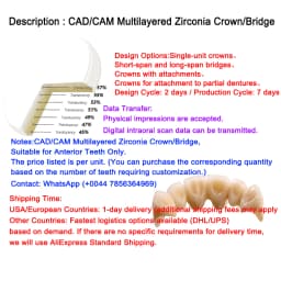 OEM Custom Dentures Fixed Restorations CAD/CAM Multilayered Zirconia IPS e.Max Veneer Post PFM Co-Cr Alloy FMC Bridge