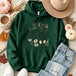 Slytherin Wizard Magic Items Graphic Hoodie Pullover Hooded Snake Moon Potion Bottle Spell Book Print Casual Fantasy Streetwear