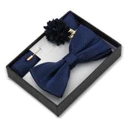 Bowtie Man Flower Brooch Set With Box Pocket Square Butterfly Lapel Pin Bow Tie Set For Men Wedding Suit Accessories Gift Cravat