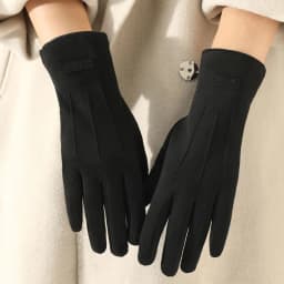 Autumn Winter Thin Not Bloated Suede Stripe Women's Gloves Keep Warm Touch Screen Elasticity Fashion Elegant Outdoor Cycling