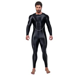 AMORESY Draco Men Oily Glossy Elastic Patchwork Jumpsuit Tracksuit Bodysuit Wrestling Sport Gym Fitness Tight Overalls Sweatsuit