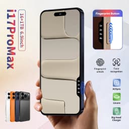 New i17 Pro Max smartphone, Android  15system,  camera button with side fingerprint unlock. Supports dual SIM, WiFi, GPS & Googl