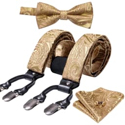 Burgundy Black White  Mens Suspender Adjustable 6 Clips Jacquard Braces Bowtie Hanky Cufflinks Set Silver Gold