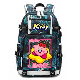 Kirby Cartoon Print Student Backpack Large Capacity Travel School Bag for Kids Teens