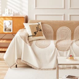 Bohemian Style Thickened Chenille Sofa Cover Geometric Arch Pattern Sofa Towel Woven Tassel Blanket All Season Couch Protector