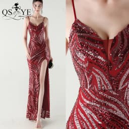 Purple Sequin Evening Dresses Mermaid Spaghetti Straps V Neck Prom Gown Glitter Pattern Sequin Lace Elegant Long Formal Dress
