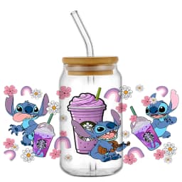 popular UV DTF 3D Cup Wrap Sticker Cute Cartoon blue Monster Design For 16oz Mugs DIY Durable Decal Transfer stickers