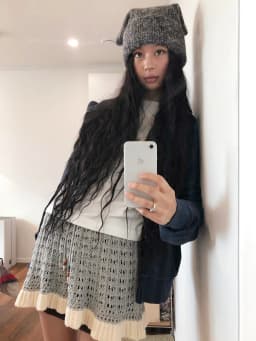 Unique SEI Cartoon Sle Zipper Hoodie Jaet Knitted Patchwork Color Blo Skirt Women's Loose Fit Long Sve Coat