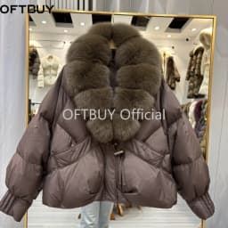 OFTBUY Women's Winter Down Jacket Big Natural Fur Collar Duck Down Jacket Women Short Thick Loose Coat with Fur for Female