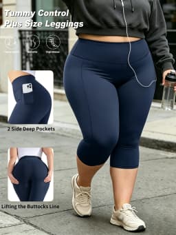 Capri Plus Size Leggings for Women with Pockets-Stretchy Tummy Control High Waist Workout Black Yoga Pants