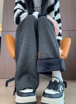 Thickened Woolen Straight Leg Pants Women's High Waist Wide Leg Trousers Autumn Winter Casual Pants Pocket Design Cotton Blend