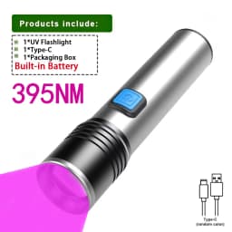 365/395nm UV Flashlight Zoom Type-C USB Rechargeable Black Light For Identification,Pet Urine Detection,Scorpion With Battery