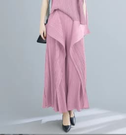 2025 New Pleated Pants Irregular Wide-legged Pants Simple Loose Large Size with Elastic Formal Occasions Commuter Women's