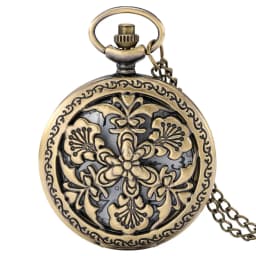 Vintage Bronze Flowers Quartz Analog Pocket Watch Gift Men Women Necklace Pendant Pocket Clock Arabic Numerals Dial Retro Watch