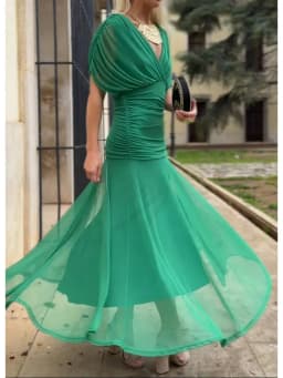 Elegant Off Shoulder Chiffon Maxi Dress Women's Solid V Neck Short Sleeve Floral Print Mesh Slim Wedding Guest Party Long Dress