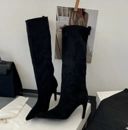 Punk-Style Belt Buckle Mid-Calf Boots for Women Square Heel Motorcycle Boots Pu Leather Pleated Boots Street Retro Riding Boots
