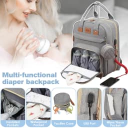 RsenFremior Large Diaper Bag with Changing Station, Foldable Diaper Bag Backpack with Bed ,Diaper Bag with Insulated Pockets