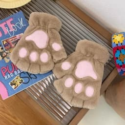 Lovely Plush Cat Claw Paw Gloves Plush Mittens Warm Soft Plush Short Fingerless Fluffy Bear Gloves Costume Half Finger Gloves