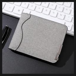 Men's And Women's Slim Fit Double Fold Canvas Wallet With Metal Decoration, Casual Denim Style Cash And Card Wallet