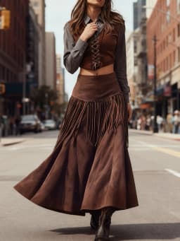New Ethnic Elegant Solid Tassel Slim Fit Midi Skirt Brown Wide Hem Long Skirt Party Evening Dresses Versatile Female Clothing