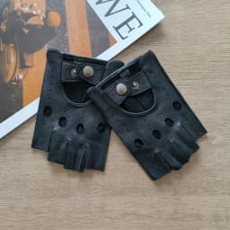 Thin Men's Deer Skin Half Finger Gloves, Single-Layer Outdoor Cycling Driving Leather Gloves