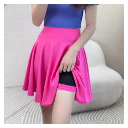 Women Flared Skirts Summer Basic Skirt Fashion Dancer Uniform Versatile Black Safety Pants Skirt Elastic Pleated Skirt Long 45CM