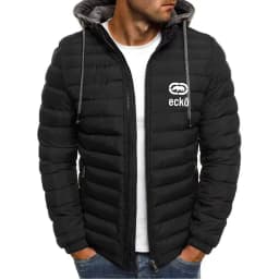 Men's winter cotton jacket with Ecko Ultra rhinoceros print logo High neck design, zipper closure, Kuaixi street style, casual a