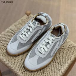 Men's Casual Breathable Patchwork Genuine Leather Shoes Low Cut Lace Up Sports Sneakers Lightweight Comfortable Autumn Shoes