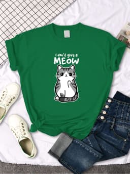 I don't Give A Meow Funny Cat Cartoon Animal Print T-shirts Ladys Oversize Comfortable Kawaii Top Womens Soft Skin-friendly Tees
