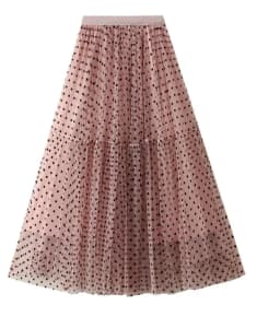 Boho Queens Women Polka Dot High Waist Pleated Ball Gown Maxi Skirt Fashion Mesh Loose Puffy Umbrella Fairy Cake Skirts