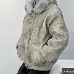 Winter men's cotton jacket with fur collar eagle embroidery and tie-dye design outdoor style jacket thickens and comfortable