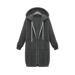Long Zip Hooded Sweat Jacket For Women Drawstring Long Sleeve Outerwear With Side Pockets For Cold Season Daily Matching
