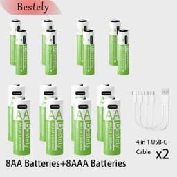 New Rechargeable1.5V AA 13600mAh+AAA 6800mAh Lithium Battery,USB Fast Charging Li-ion Battery , 2000 Cycles with USB- C Cable