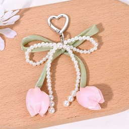 New Fresh Style Tulip Flower Bag Charm High Aesthetic Keychain Handbag Decorative Nylon Lanyard Sweet Spring Style