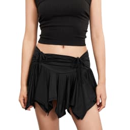 Meihuida Women Gothic Punk Irregular Skirts Solid Color Drawstring Tie-Up Ruched Ruffles Mini Skirt Summer Fashion Short Skirts