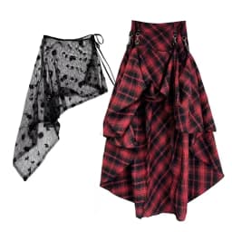 REDDACHiC 3-WAY Bustle Skirt Sequin Sarong Goth Irregular High Low Adjustable Low Rise Plaid Long Skirt Grunge Women Alt Clothes