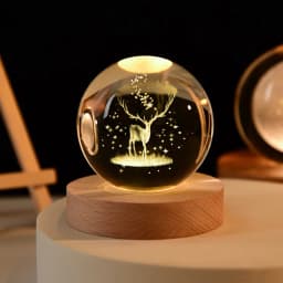 Crystal Ball Night Light Laser Engraved Birthday Gift Glass Sphere Home Desktop Decoration with Wooden USB Base