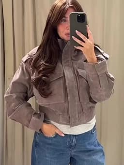 2026 Women Short Jacket Stand Collar Zip Up Flap Pockets Faux Suede Jackets Fashion Autumn New Vintage Loose Solid Jackets