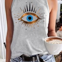 Women's Summer Eye Graphic Print Loose Large Breathable and Comfortable Sleeveless Tank Top T-shirt