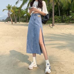 High Waist A-Line Skirt Slim Fit Denim Skirts Women's Mid-Length Summer Skirts Thin Model Fashionable Classic Blue