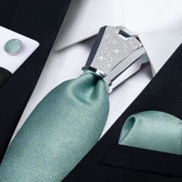 DiBanGu Business Plaid Black Solid Luxury Elegant Silk Ties for Men Designer Tie Buckle Handkerchief Cufflinks Wedding Accessory