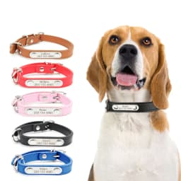 Engraved Name Tag Pet Dog Collar for Small Medium Large Dogs Custom ID Nameplate Soft PU Leather Puppy Cat Dog Collar Supplies