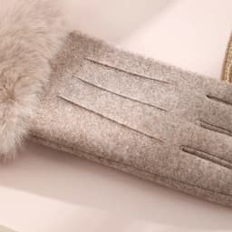 Women Winter Keep Warm Touch Screen Stripe Wrist Hairy Gloves Elegant Simple Windproof Not Bloated Cycling Drive Elasticity