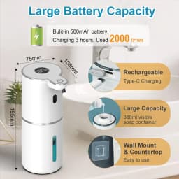 Battery display Electric Soap Dispenser 380ml USB Rechargeable 4 Gears Bubbling Duration Sensor Auto-Sensing For Kitchen