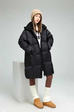 Winter Knitted Hooded Splice Down Jacket Women White Duck Down Double Zipper Outwears Female Warm Mid-length Parker Down Jacket