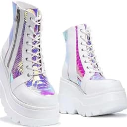 Women's Platform Slip-On Boots Autumn Winter High Help Chunky Shoes Color Block Lace Up Large Size Casual Fashion Footwear