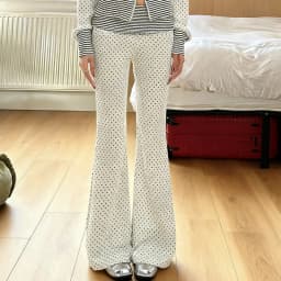 Polka Dot Flare Pants Striped Folds Cuffs High Waist Loose Fit Trousers Women Casual Yoga Lounge Pants Back to School Teen Girls