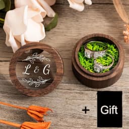 Free Personalized Wooden Wedding Ring Box With Bag Wedding Walnut Ring Box Custom Engagement Proposal Holder Bridal Gift For Her