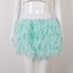 Women Solid Fluffy Feather Mini Skirt Elastic High Waist Short Skirt Halloween Carnival Party Stage Cosplay Costume Club Outfit