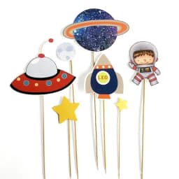 Space Universe Cake Topper Rocket Planet Cupcake Toppers Astronaut Kids Space Theme Party Happy Birthday Cake Decorations Suppli